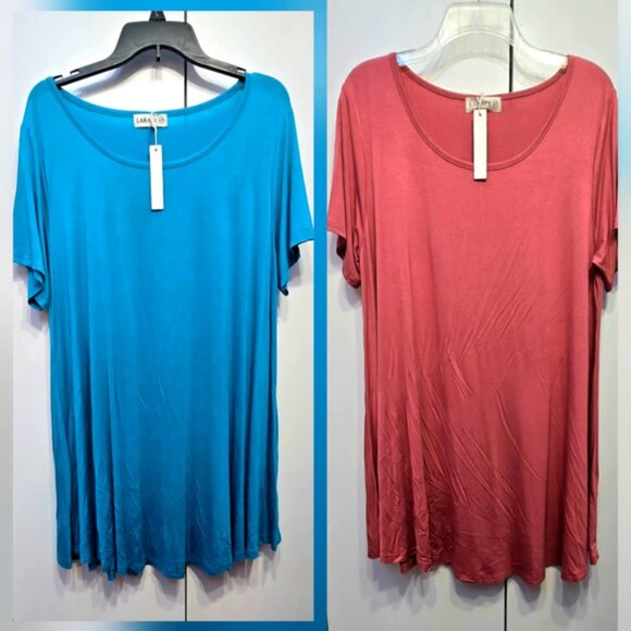 CLOSET SALE! NWT Lot 2 Tunic Tops Aqua & Old Rose 2X PRETTY COLORS Orig$80+Tax - Picture 1 of 5